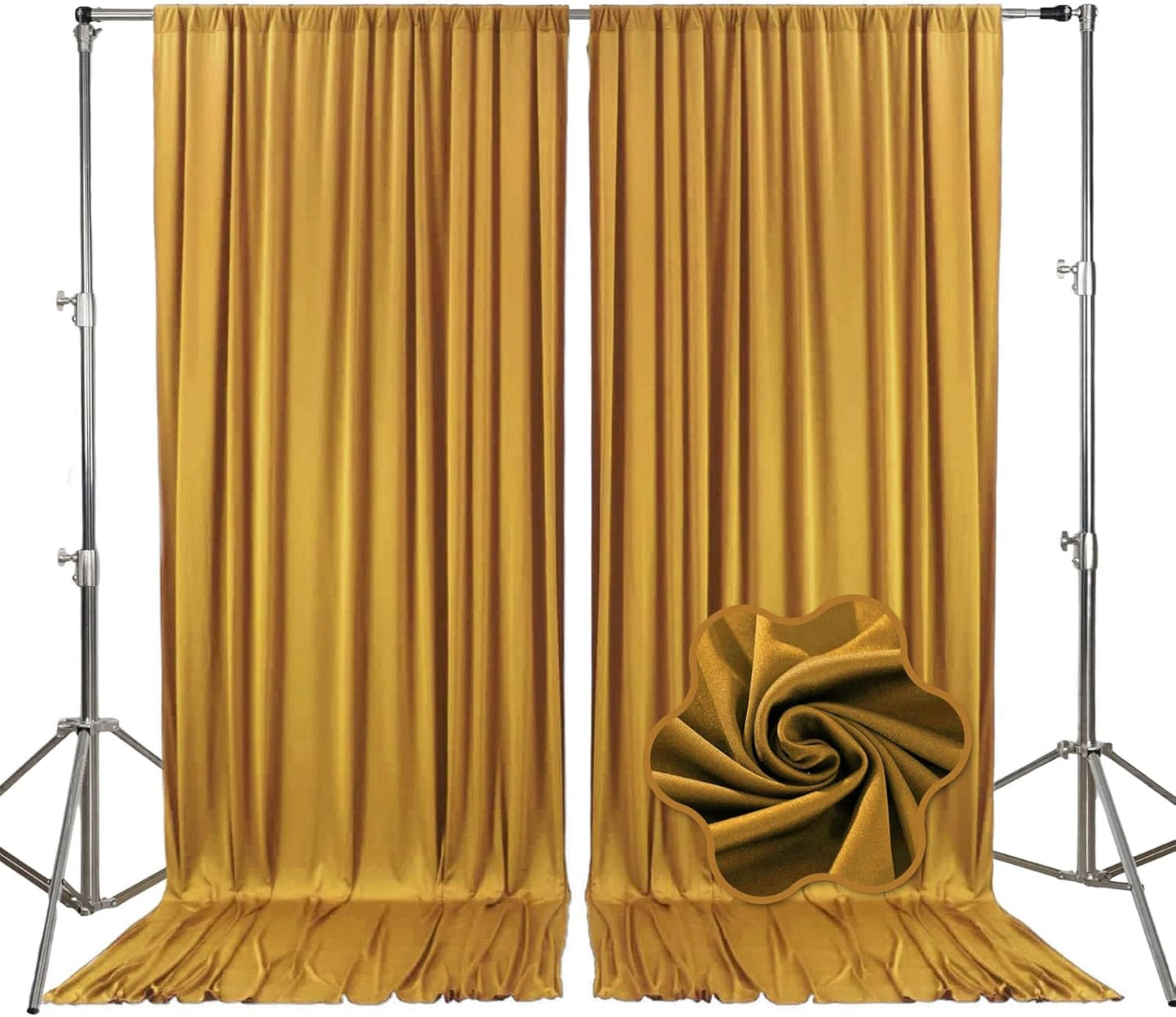 10ft x 10ft Gold Backdrop Curtains for Parties, Fabric Satin Background Curtain with Rod Pockets for Weddings, Birthday, Baby Shower, Photography, Graduation Party Backdrop Drapes, 2 Panels