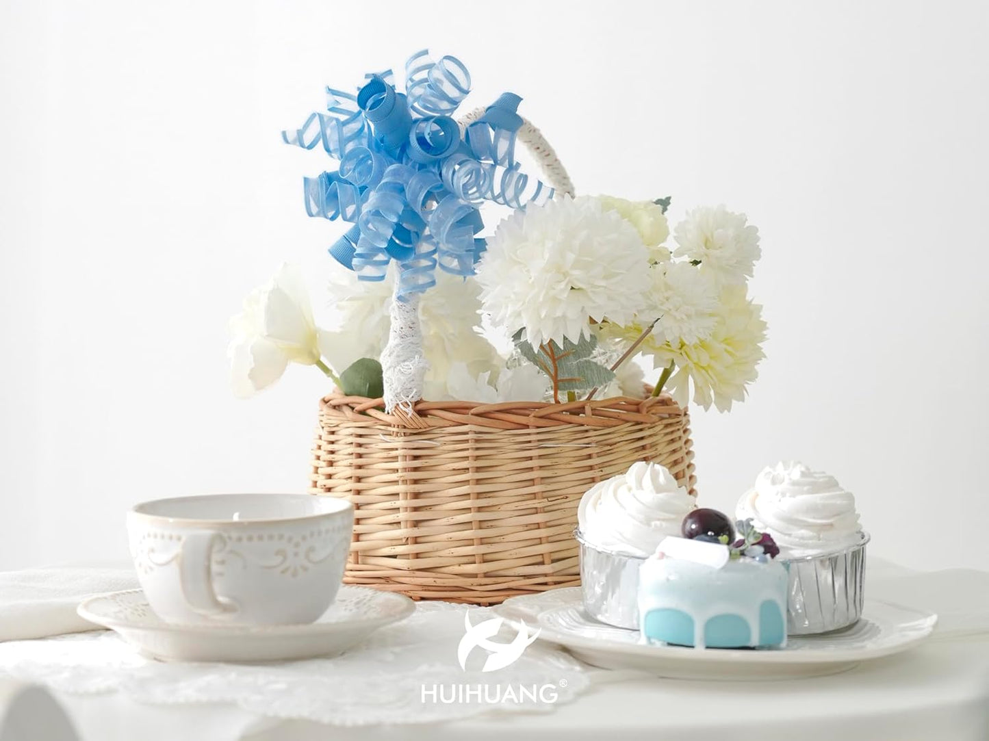 HUIHUANG Blue Bows for Gift Wrapping Baby Blue Gift Bows 5 inch x 8 Counts Self-Adhesive Curly Ribbon Bow for Presents, Paper Bag, Baby Shower Favors, Wrapping Accessories, Party Decor