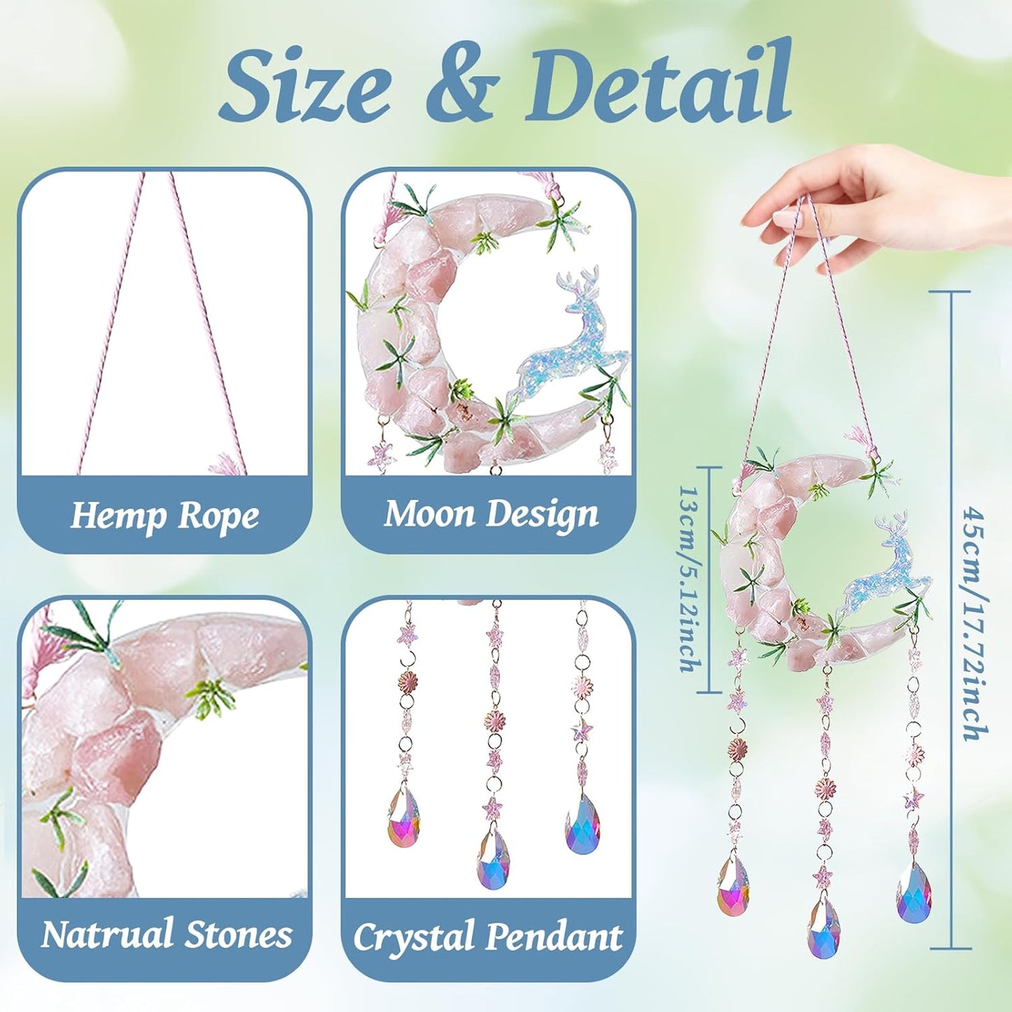 TUOKING Crystal Suncatchers for Window Green Deer Pink Dreamy Crystal Natural Stone Sun Catchers Rainbow Maker Ornament Gift Home Garden Decoration
