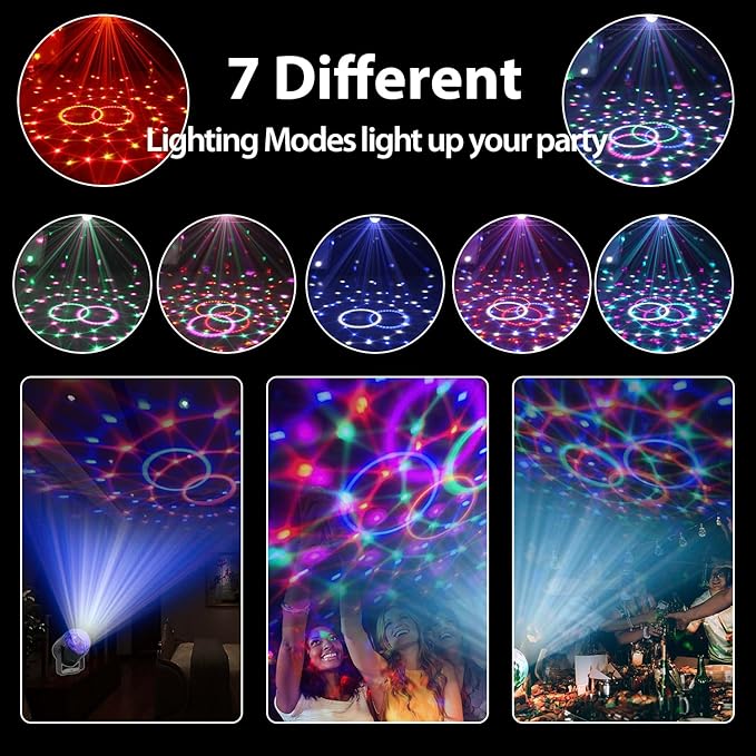 Disco Ball DJ Party Lights Sound Activated with Remote Control Strobe Lamp 7 Modes Stage Light for Home Room Dance Parties Karaoke Halloween Christmas Birthday Decorations