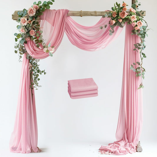 Wedding Arch Draping Fabric 3 Panels 28.7" x 20FT Blush Pink Sheer Chiffon Backdrop Drapes for Wedding Ceremony Birthday Party Bridal Shower Outdoor Decoration