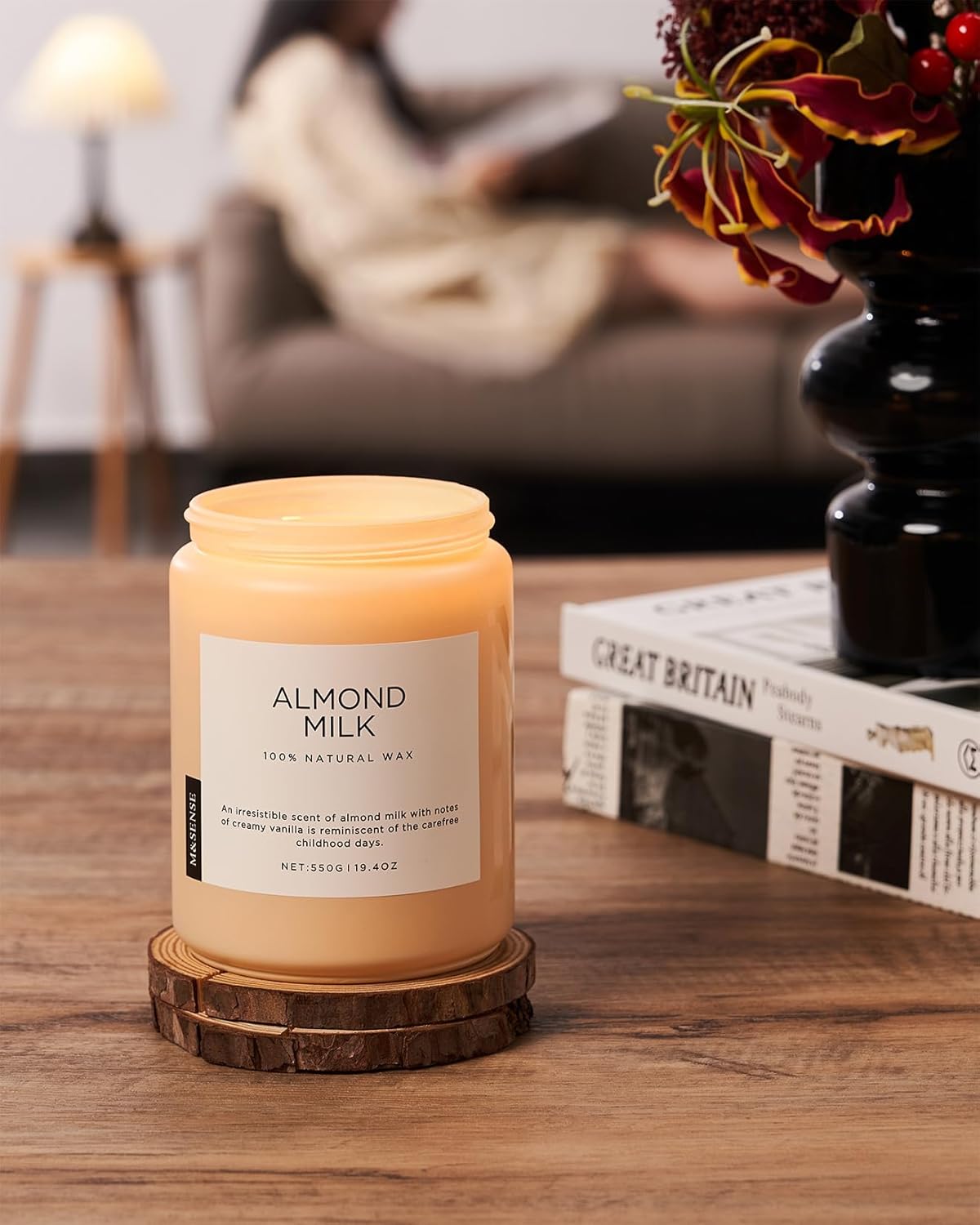 M&SENSE Almond Milk Scented Candles for Home, 19.4oz 110 Hours Long Lasting Non Toxic Natural Organic Soy Wax Relaxing Scented Candle Housewarming Gift for Friends Teachers