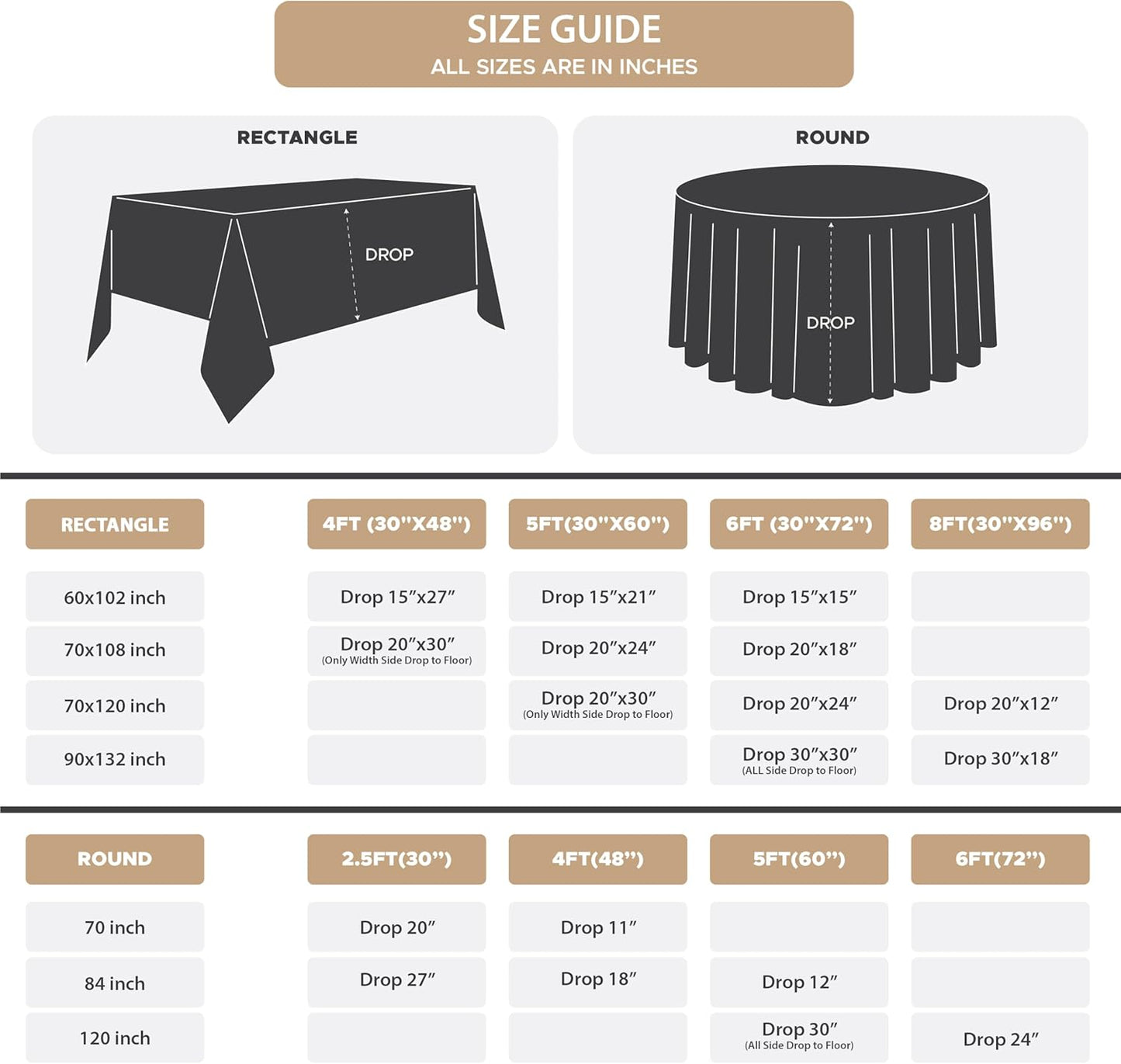 Fitable 8 Pack Rectangle Tablecloths: Stain Resistant Wrinkle Free Fabric Table Clothes, Washable Reusable Polyester Table Covers for Wedding Party Birthday Banquet Reception(Black, 60x102 Inch)