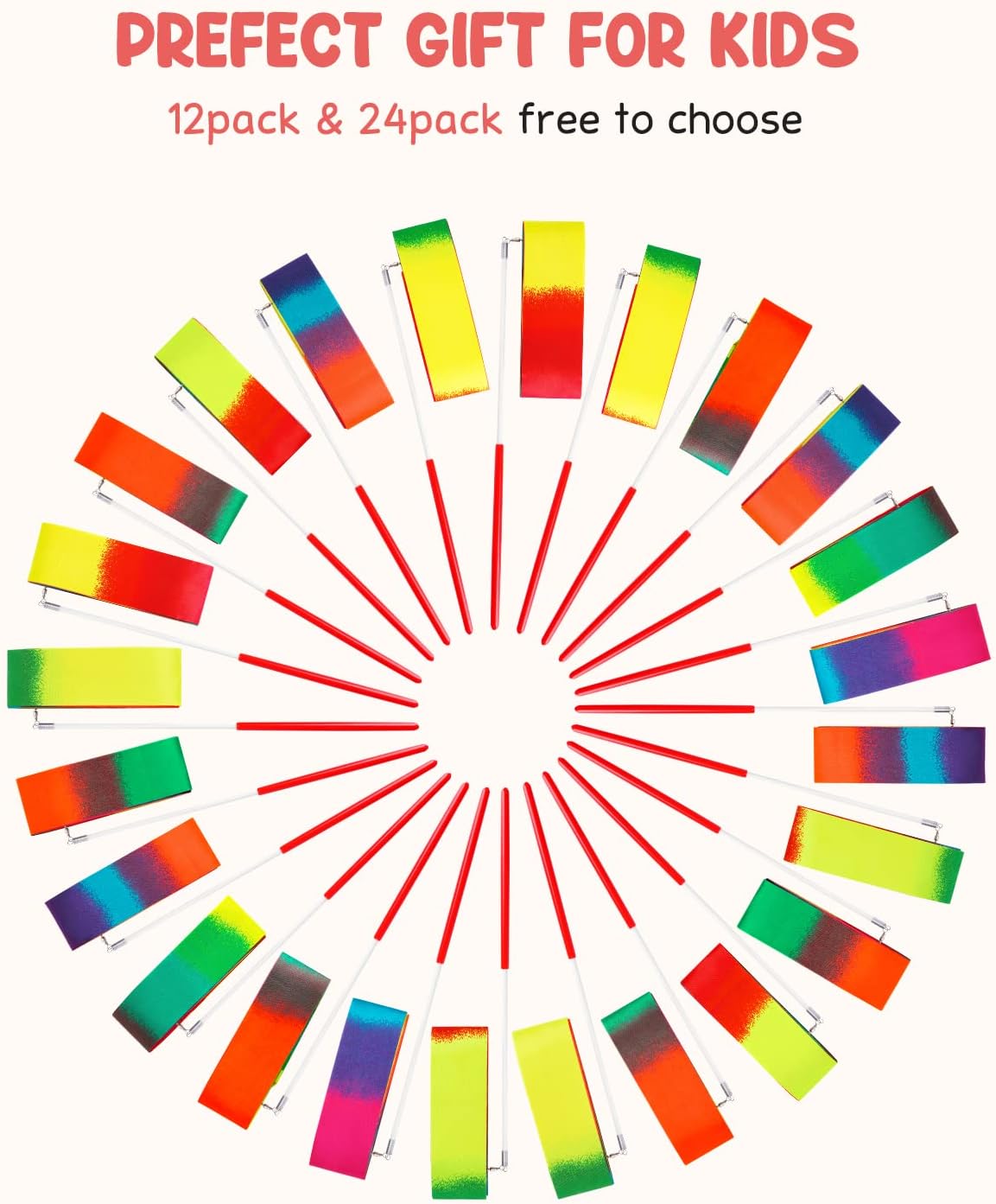 JoyCat 24 Pack Dance Ribbon Streamers,Rainbow Decorations,Goodie Bag Stuffers,Princess Party Favors,Encanto Rainbow Birthday Party Supplies,Classroom Gymnastics Wedding Ribbon