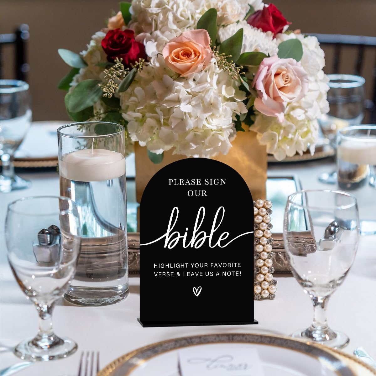 Acrylic Wedding Sign Wedding Signs for Ceremony Please Sign Our Bible Sign for Wedding Modern Calligraphy Arch Acrylic Table Top Sign for Wedding Reception and Event Party Table(black）