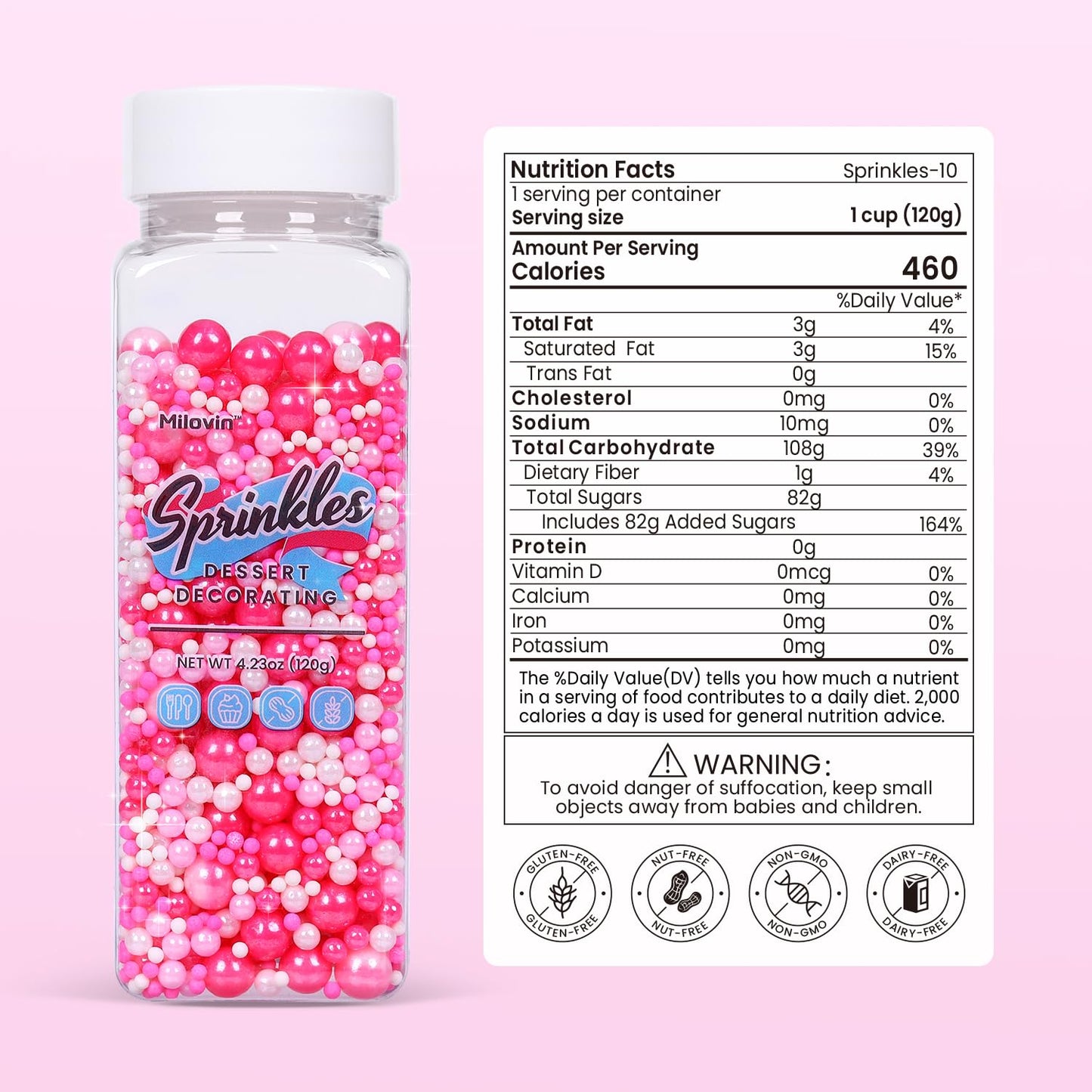 Edible Pink Sprinkles for Cake Decorating, Pearl Sprinkles, Edible Pearls, Cake Pearls for Baby Showers, Weddings, Birthdays, Gender Reveal, valentines, Mother's Day, and princess parties(120g/4.23oz)
