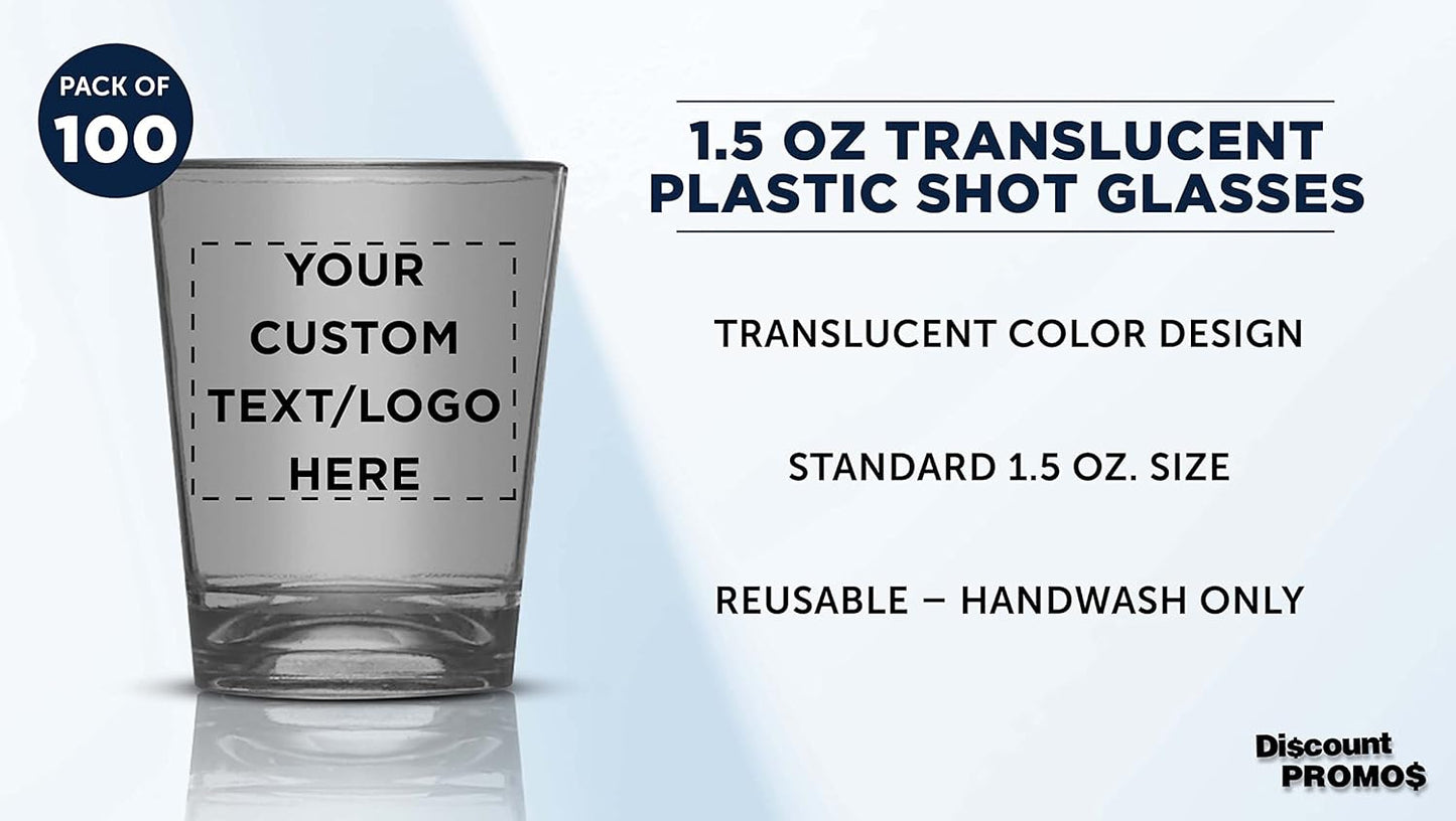 Custom Translucent Plastic Shot Glasses 1.5 oz. Set of 100, Personalized Bulk Pack - Acrylic, Great for Wedding, Party, Birthday, Gifts - Charcoal