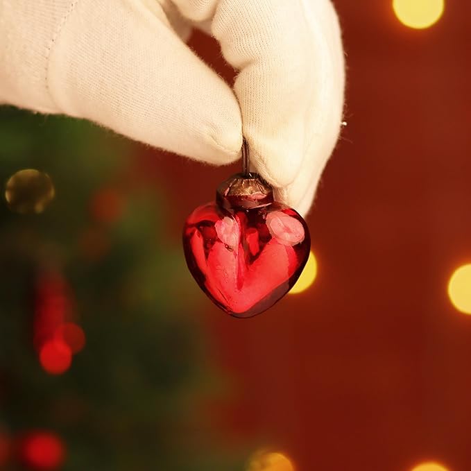 75 Pieces Glass Red Christmas Ornaments Decorative Mercury Mini Vintage Bulk Hanging Ornaments for Halloween, Christmas Tree, New Year, Valentine Day, Holidays, Event and Wedding Party Decor