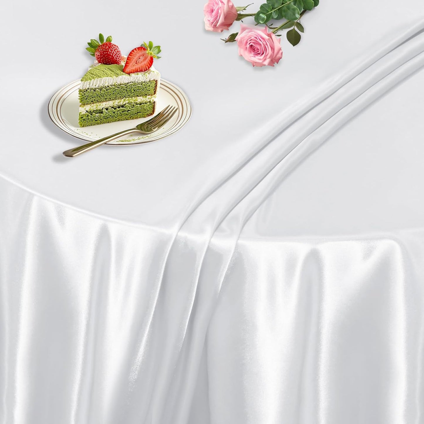 KKJIAF 1 Pack 60 Inch / 5ft Round Table Cloth, White Overlay Round Satin Table Cover, Silky Satin Dining Tablecloths for Wedding Buffet Parties Banquet Decoration