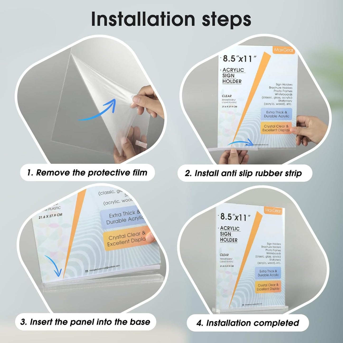 MaxGear Acrylic Sign Holder 8.5 X 11 Inches 6 Pack, Double Sided Plastic Display Stands Table Top Acrylic Frame, Clear Paper Holder Menu Flyer Stand for Stores, Restaurants, Hotels, Office