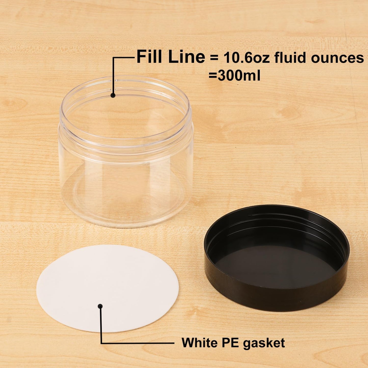 36 Packs 10 OZ Transparent Plastic Jars with black Lids, Body Butter Containers, Cosmetic Containers jars for Kitchen Ingredients, beads, sequins, Lotion, Cream, DIY Crafts and More by KUKLIPJIM.