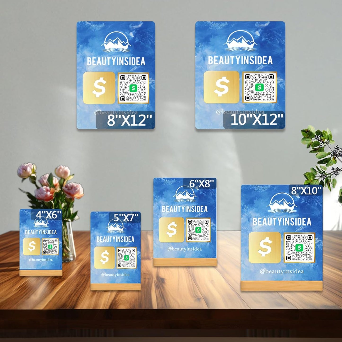 Personalized Custom Metal QR Code Sign Venmo Cashapp Scan to Pay with Stand Instagram Facebook Social Media QR Signs Bar Code QR Plaque Print for Business Salon Beauty Store Restaurant Wifi Sign (Vertical 1)