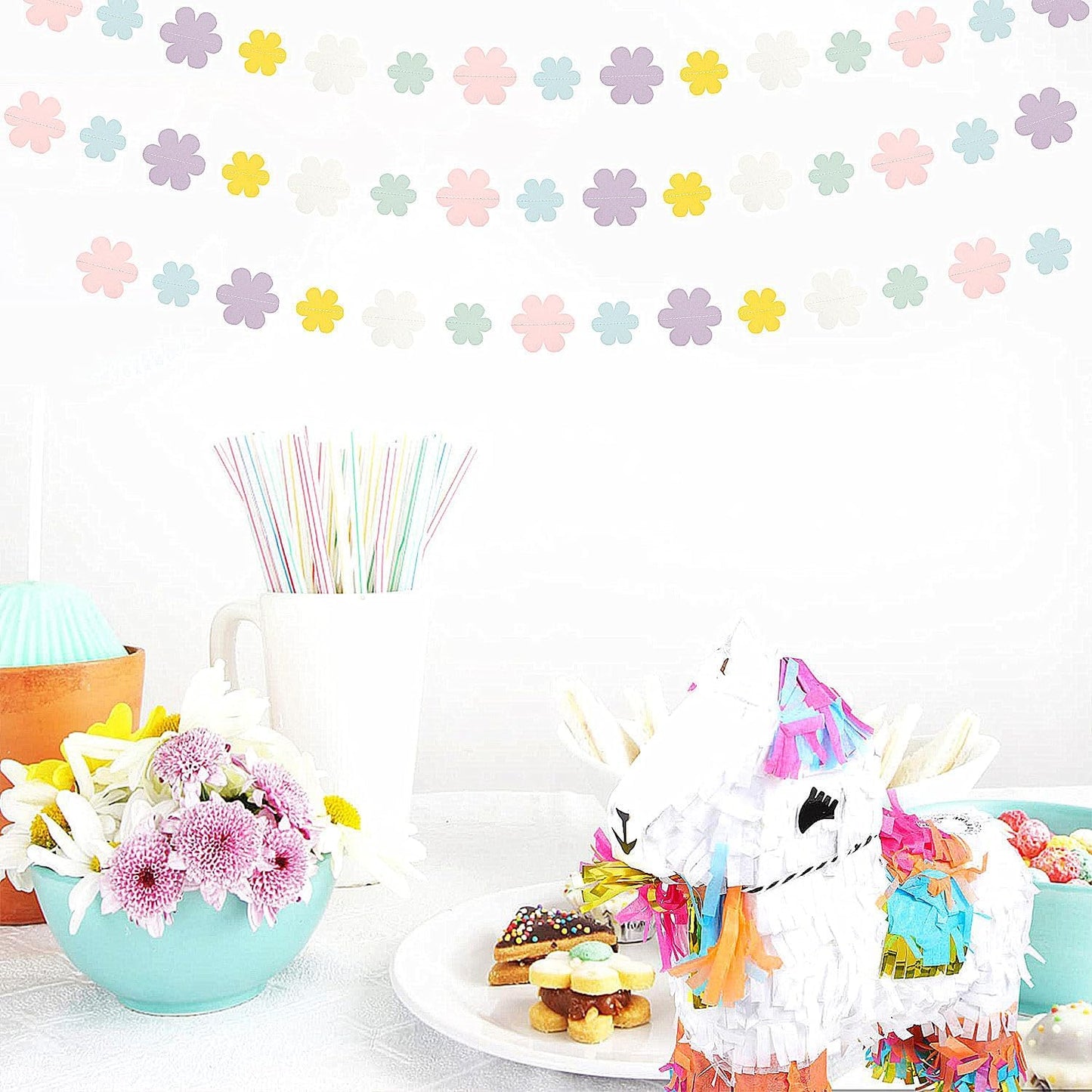 Pastel-Rainbow Colorful Party-Decorations Streamers-Garland - 52ft Flower Hanging Paper Banner, Birthday Baby Bridal Shower Classroom Carnival Decor Hugfond