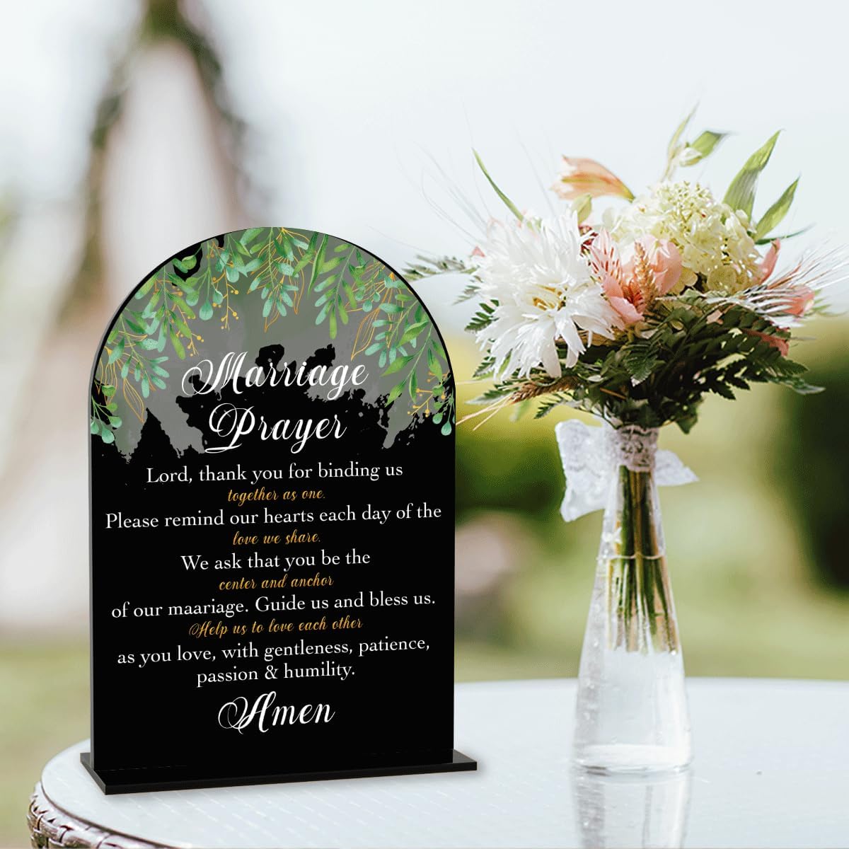 Black Marriage Prayer Sign, Wedding Engagement Bridal Shower Christian Religious Decor for Reception Ceremony Anniversary Party, Weddings Acrylic Sign