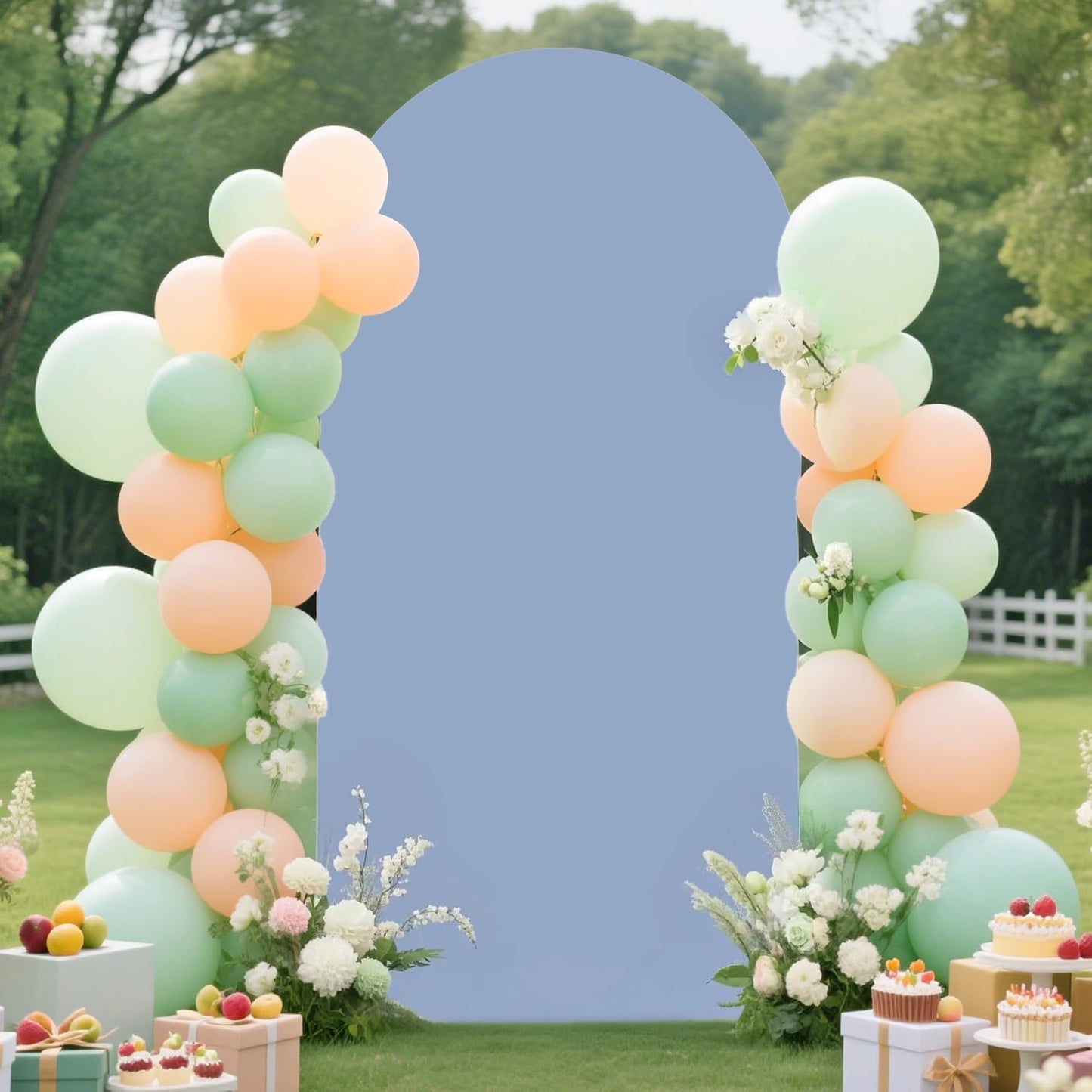 7.2FT Arch Backdrop Stand and Dusty Blue Arch Cover Set Metal Arch Stand Backdrop with Wedding Arch Stand Covers Balloon Arched Frame with Cover for Baby Shower Birthday Party Ceremony Grad Decor