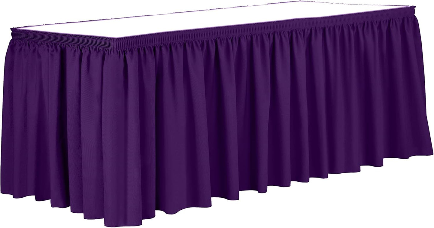 Ultimate Textile Pleat Polyester Fabric Table Skirt - Machine Washable Flame Resistant with Clips for Events, Weddings & Trade Shows, Cut & Sewn in Paterson, NJ - Plum, 7' Shirred Pleat