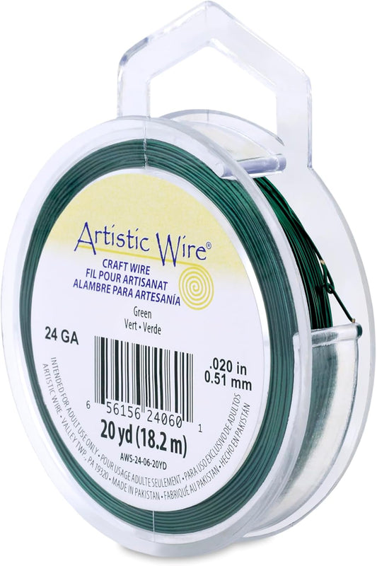 Artistic Wire, 24 Gauge Tarnish Resistant Colored Copper Craft Wire, Green, 20 yd