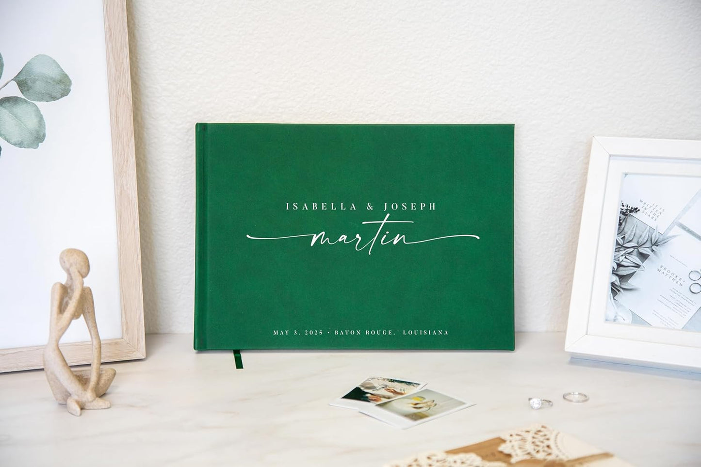 Personalized Guest Book - 11.5" x 8.5" Custom Bride & Groom Names with Bookmark and Hard Cover 140 GSM Blank Pages, for Weddings Guest Book, Engagements, Birthdays, Special Events, Emerald