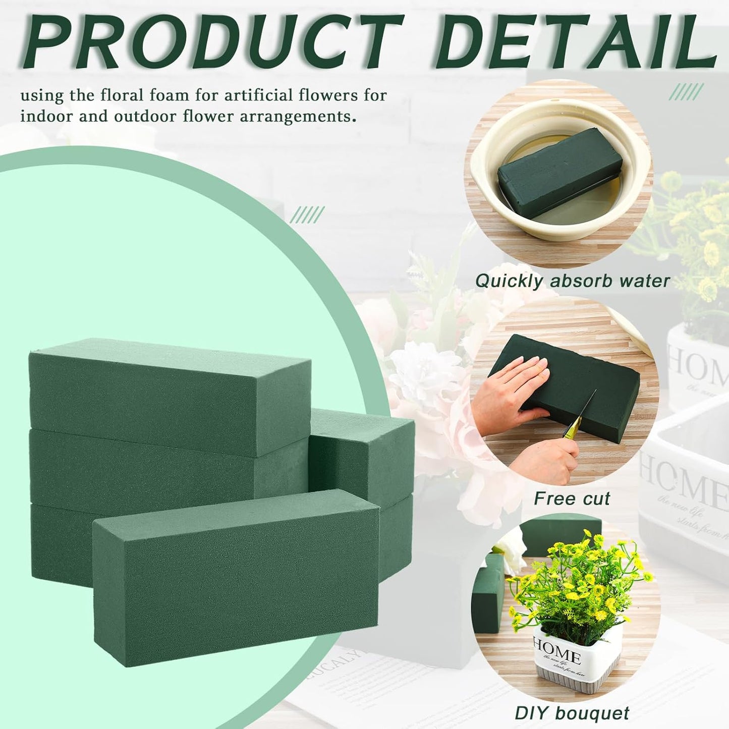 Marsui 30Pcs Floral Foam Blocks Dry and Wet Florist Foam Brick Flower Arrangements Supplies for Fresh and Artificial Flowers Craft Plant Filler Decoration, Green(9 x 4 x 3 Inch)