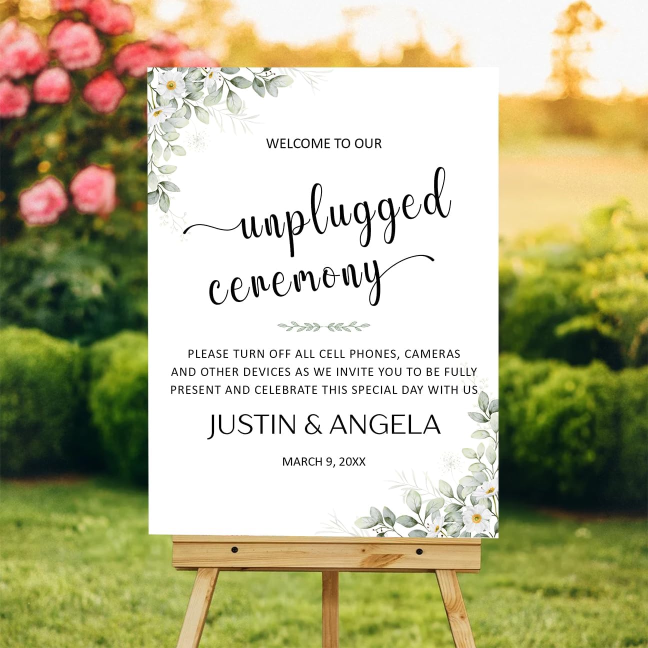 Unplugged Ceremony Yard Sign – Personalized Wedding Welcome Sign – No Phones or Cameras – Outdoor Ready
