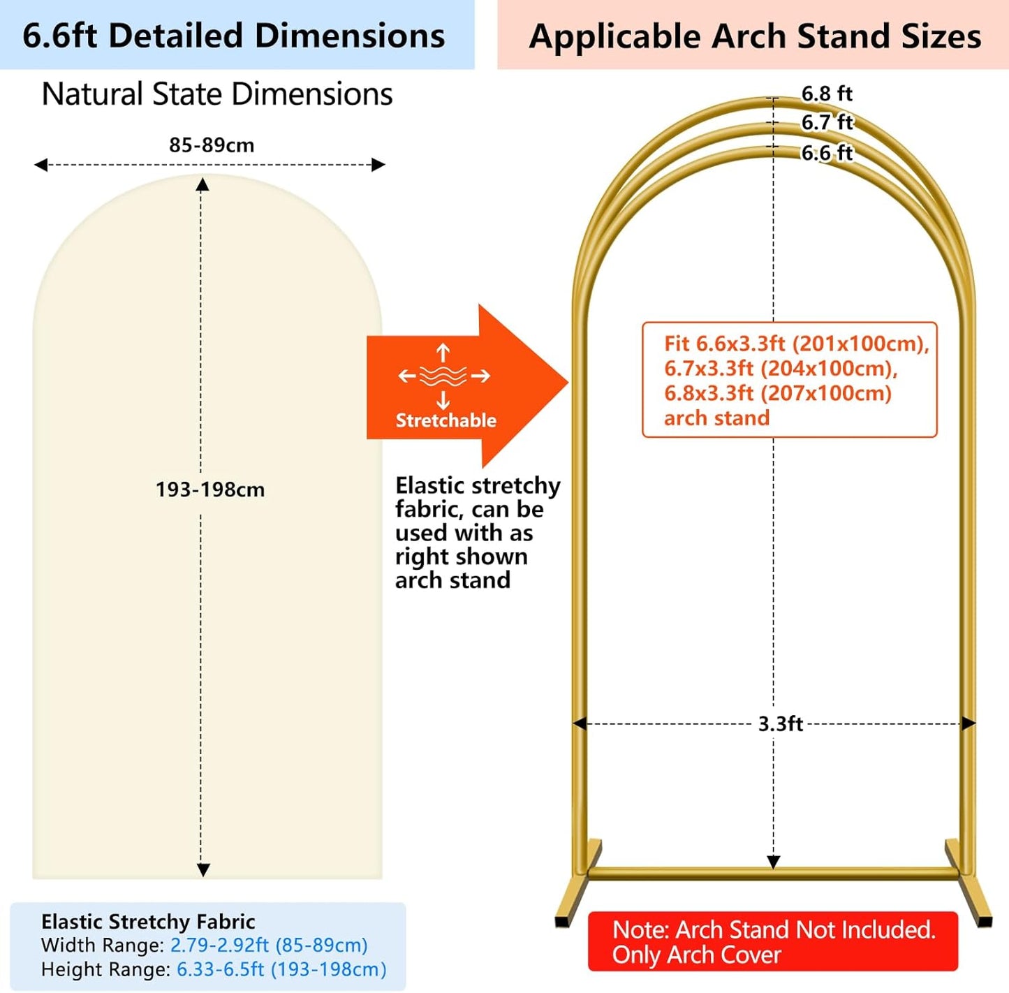 HEMMOTOP 6.6 ft Light Beige Arch Backdrop Cover (No Arch Stand), Spandex Arch Covers Stretchy Backdrop for Balloon Arches, Wedding, Birthday Party, Baby Shower, Banquet Arch Decoratio