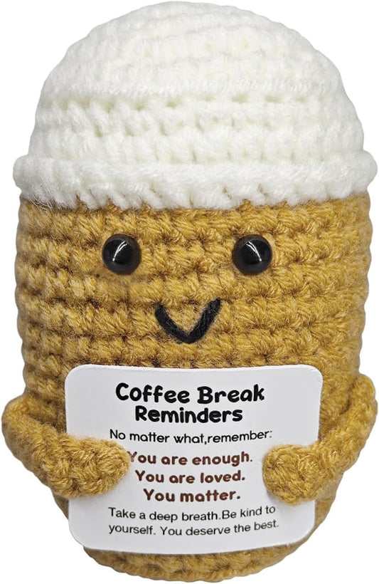 Coffee Lovers Birthday Gifts for Women Men,Emotional Support Gifts,Encouragement Little Reminders Present,Positive Coffee Accessories,Crochet Espresso Desk Decorations