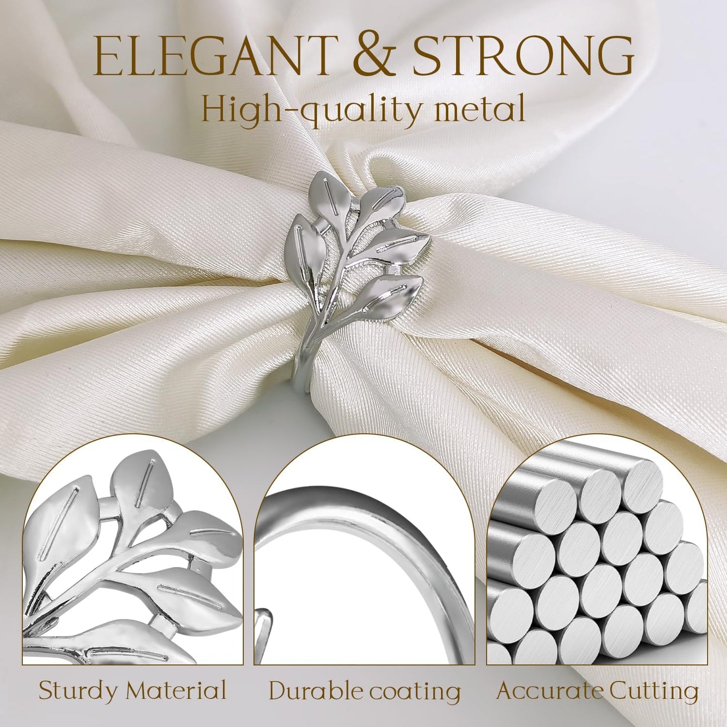 Silver Napkin Rings Set of 10 - Metal Napkin Rings for Table Settings, Weddings, Holiday Party Tables