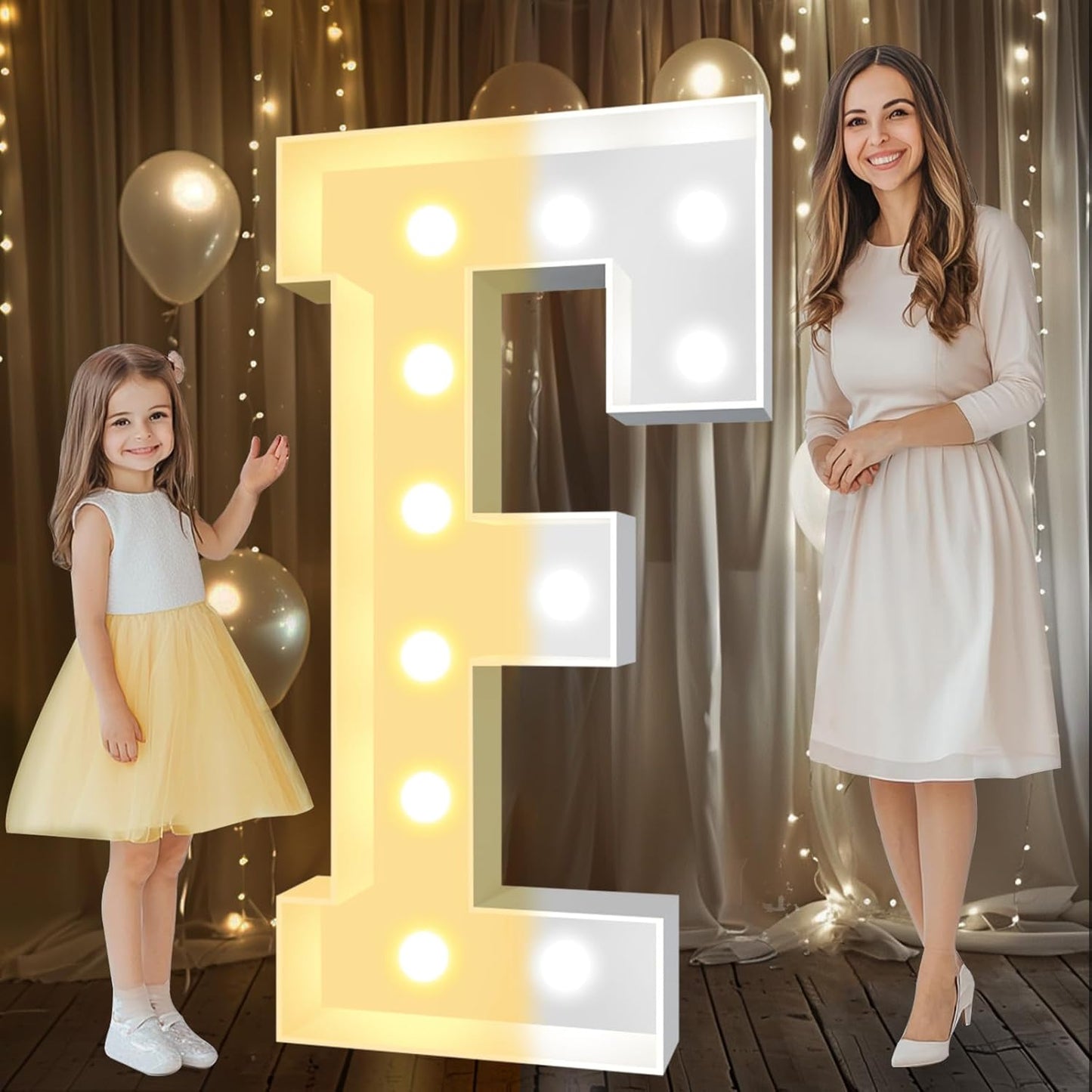 Pooqla 4 FT Marquee Light Up Letters, Cool White and Warm White Marquee Letter 4 Feet Tall, Giant LED Sign Big Mosaic Letter F for Balloons Birthday Party Anniversary Wedding Decorations