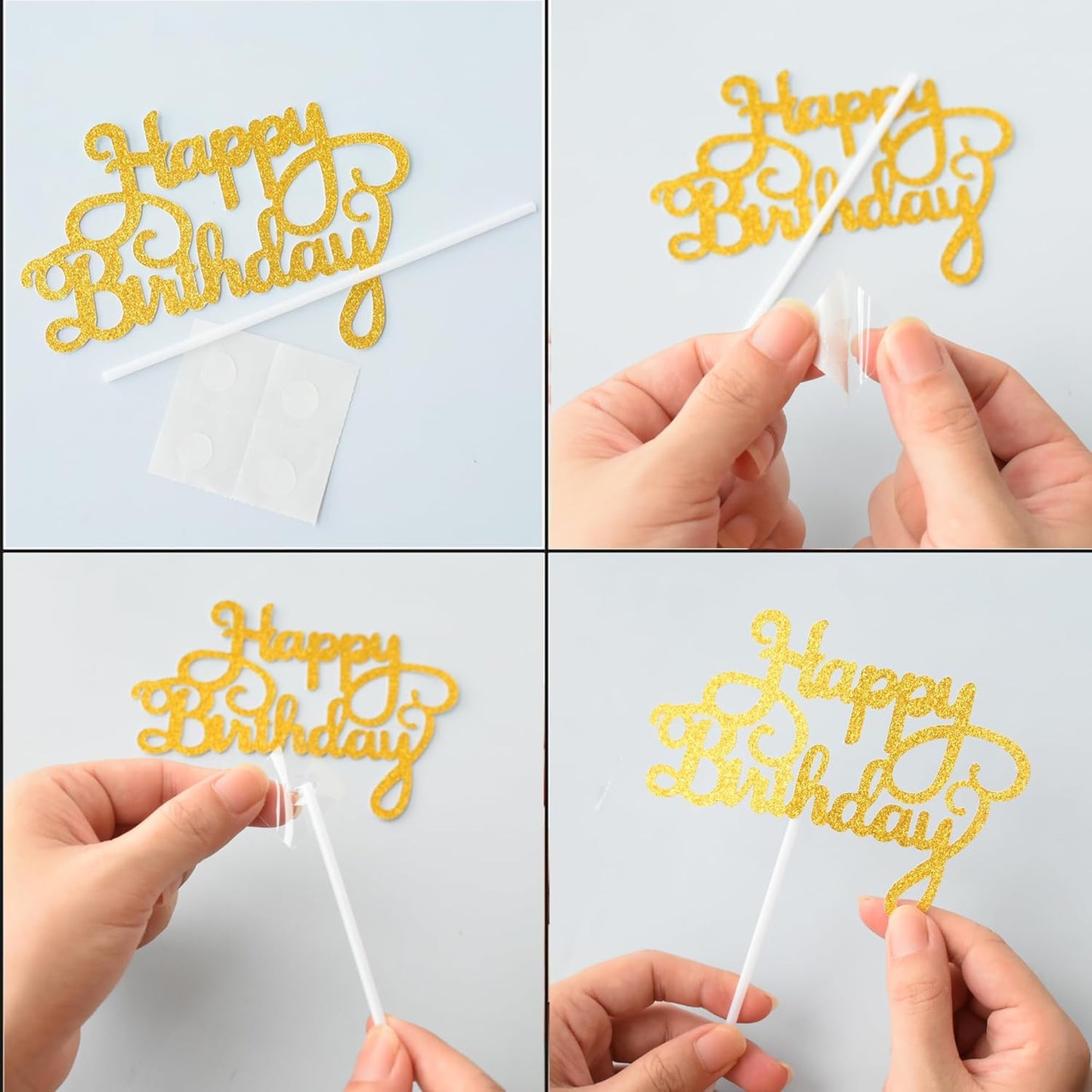 24 Pack Multi Colors Birthday Cake Topper Set, Glitter Cake Bunting Decor Birthday Cake Picks Party Decorations Supplies(Classic)