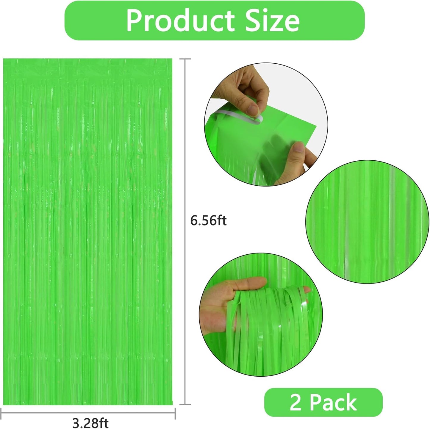 BEISHIDA 2Pcs Green Door Streamer Fluorescent Blue Backdrop Blue Foil Fringe Curtains Tinsel for Birthday Baby Shower Halloween Backdrop Wedding Party Decoration (3.28 ft x 6.56 ft)