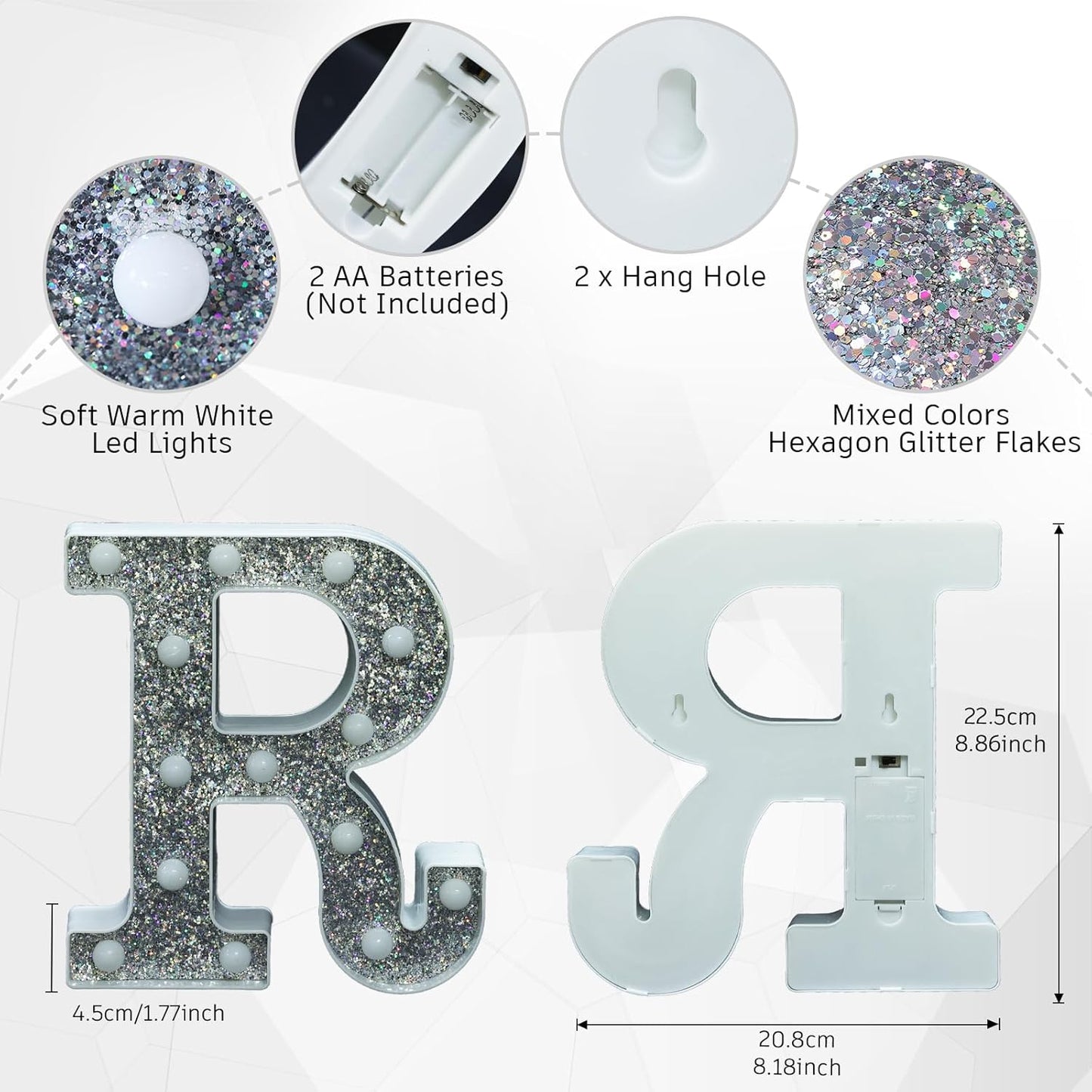NW LIGHT Light-Up Letters, Marquee Alphabet & Number Letters for Table Decor, Glitter Light Up Signs for Prom, Events & Engagement - Letter R
