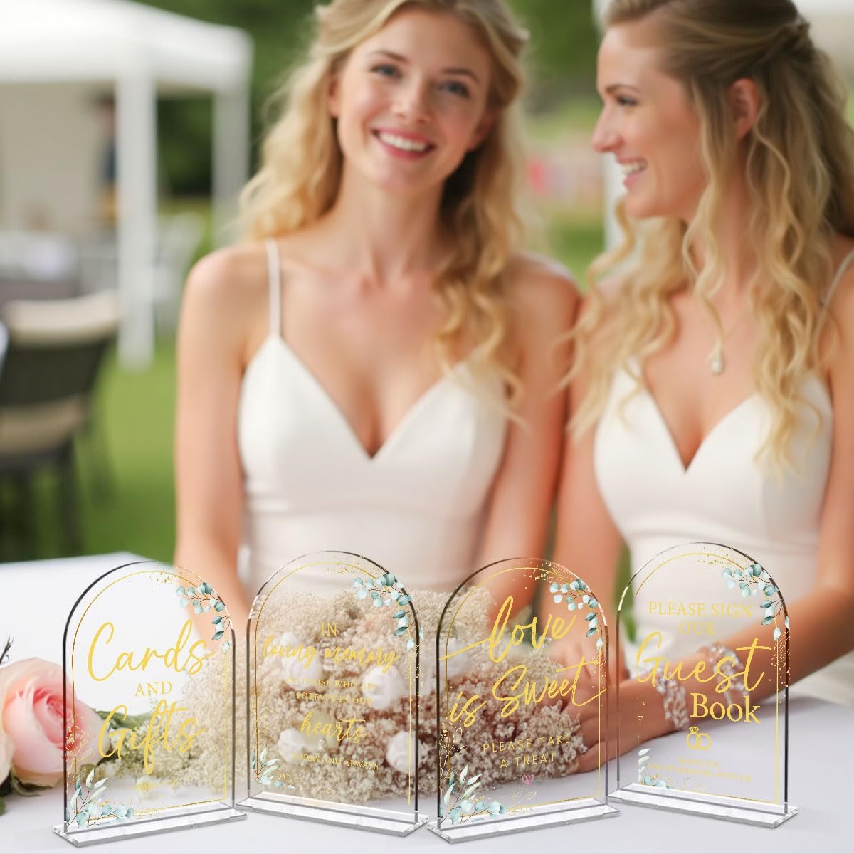 4-Piece Acrylic Wedding Sign Set for Ceremony & Reception - 5x7 Inch clear Guest Book, Cards & Gifts, Please Sign Our Guest Book, Please Take One, In Loving Memory - Wedding Decor Bundle
