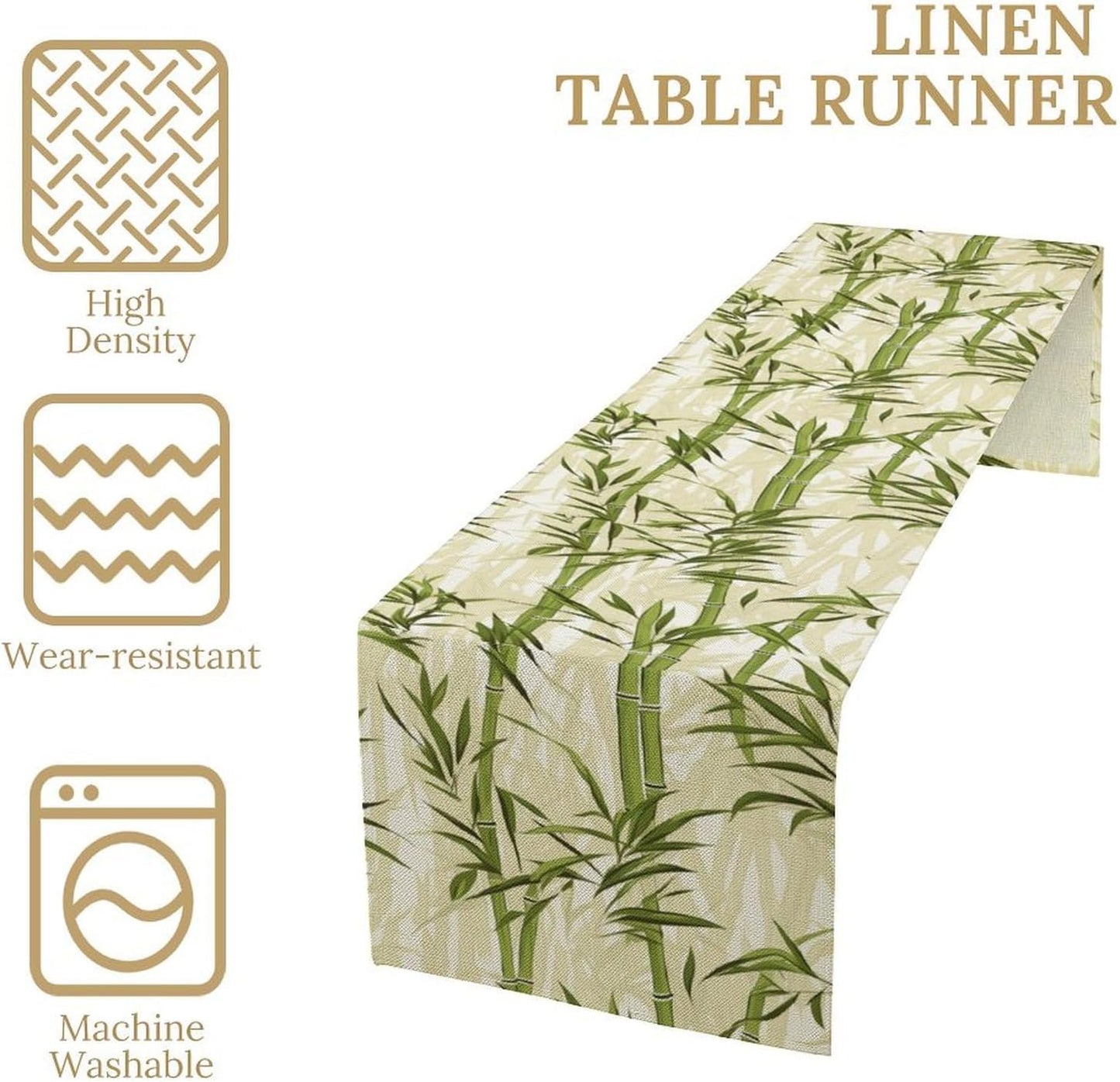Bamboo Table Runner,Green Plant Leaf Pattern Table Cloth Kitchen Dining Table Home Party Decoration 13x90 Inch