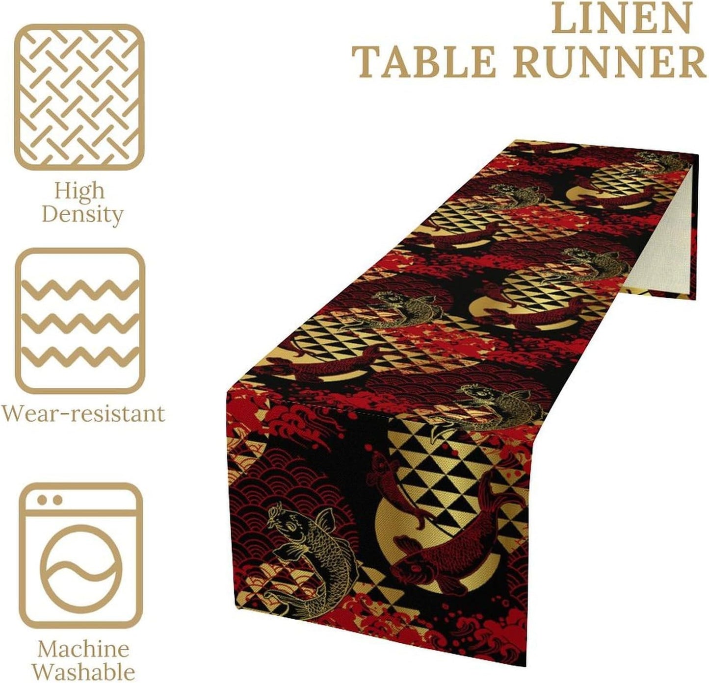 Japanese Table Runner Oriental Tradition Kio Fish Red Art Printed Burlap Runner Home Kitchen Dining Table Living Room Decor Fabric 1 Panel W13xL60in