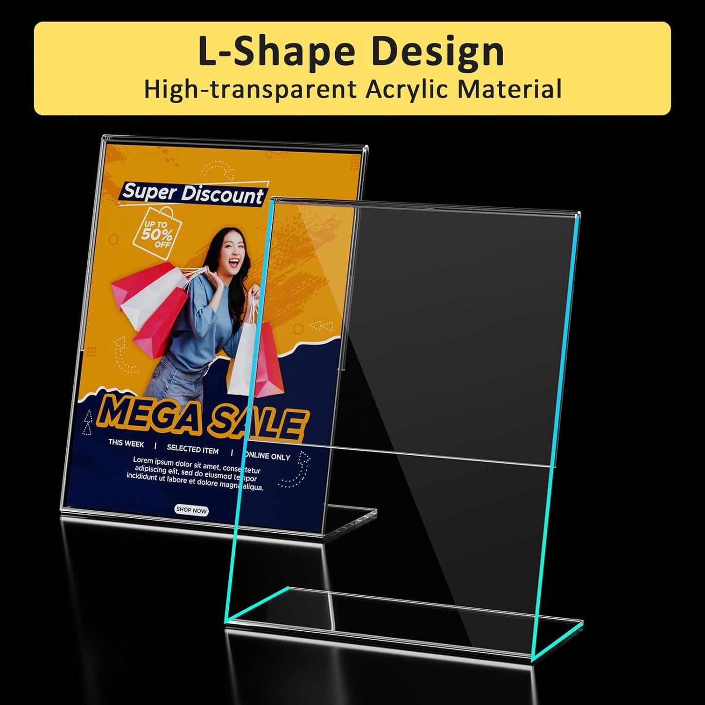 4 Pack Acrylic Sign Holder 8.5x11, Clear Plastic Slanted Back Sign Holders, Desktop Papers Menus Frame Flyer Document Holder Display Stand for Coffee Shops, Hotels, Offices, Public Spaces