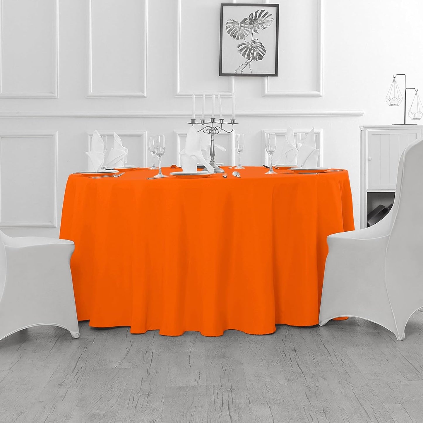Fokitut 2 Pack Waterproof Round Tablecloth, 108 Inch, Stain Resistant and Wrinkle Polyester Table Cloth, Fabric Table Cover for Kitchen Dining, Wedding, Party, Holiday Dinner-Orange