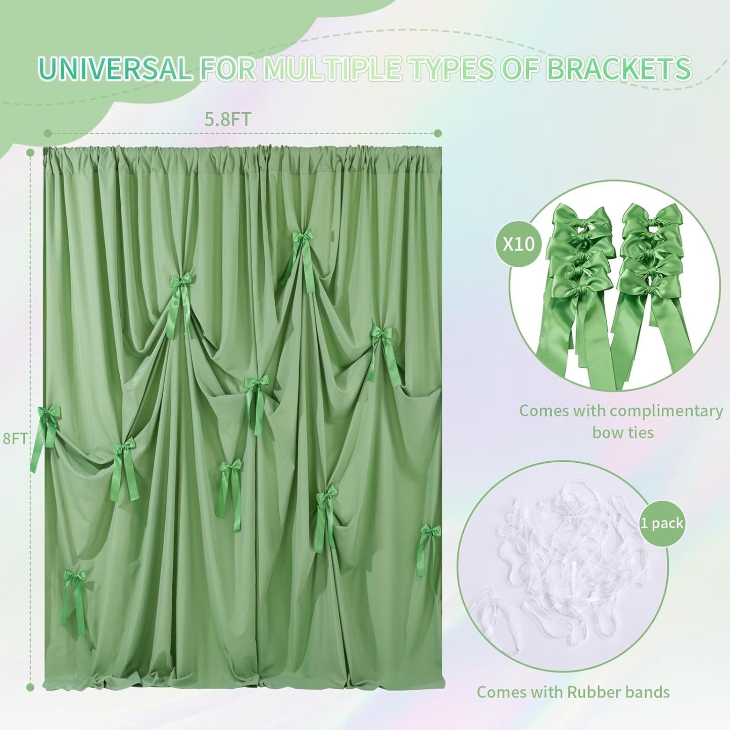 Sage Green Backdrop Curtain - 5.8×8ft Backdrop Fade Resistant Polyester Background for Wedding Arch Garden Party Decoration