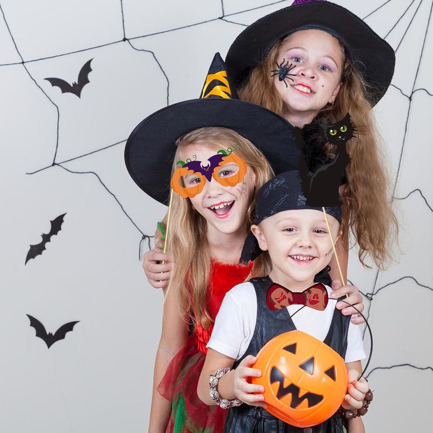 30 Pcs Halloween Photo Booth Props,Pumpkin Ghost Skull Mask Witch Hat Party Decoration Supplies,Halloween Selfie Dress-up Props Decoration