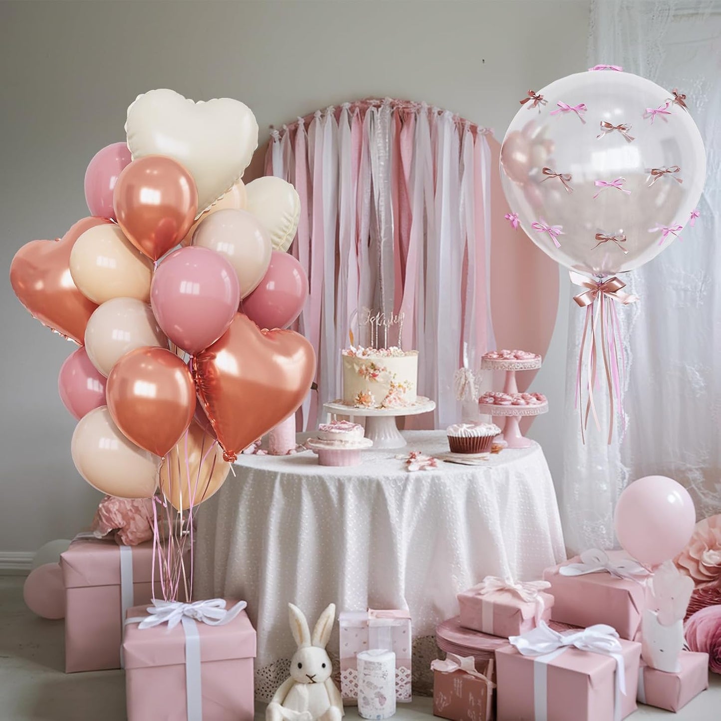 Retro Blush Pink Balloons Dusty Rose Gold Cream Heart Balloon as Bachelorette Birthday Decorations for Her, Dusty Pink Nude Balloons 18 inch Clear Heart Balloon as Baby Bridal Shower Decorations Decor