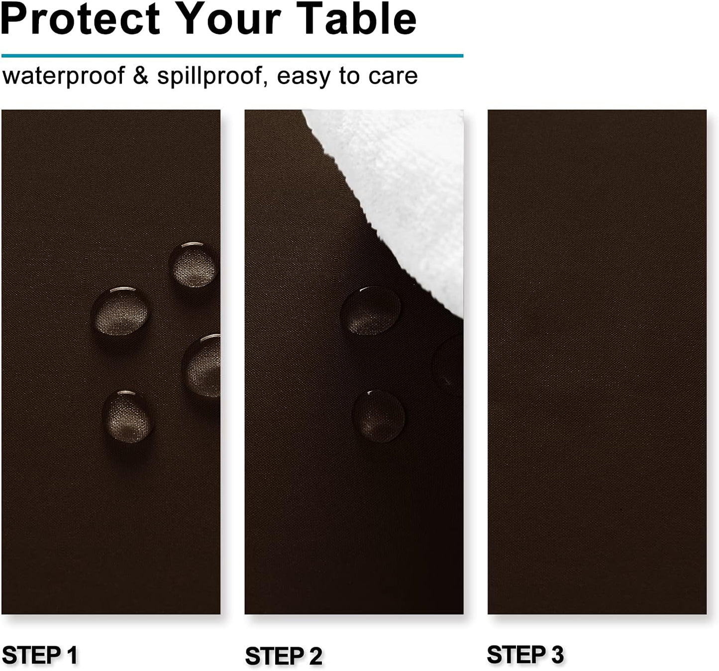 Hiasan Waterproof Tablecloth Rectangle - Washable Fabric Table Cloth for Dining Room Kitchen Birthday Party and Outdoor Use, Chocolate, 60 x 140 Inch