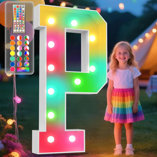 Ledido 4FT Marquee Light Up Letters, 34 Colors Changing Marquee Letter 4 Feet Tall with Remote, Big Letters for Party Wedding Graduation Birthday Decorations, Large Light Up Letter P