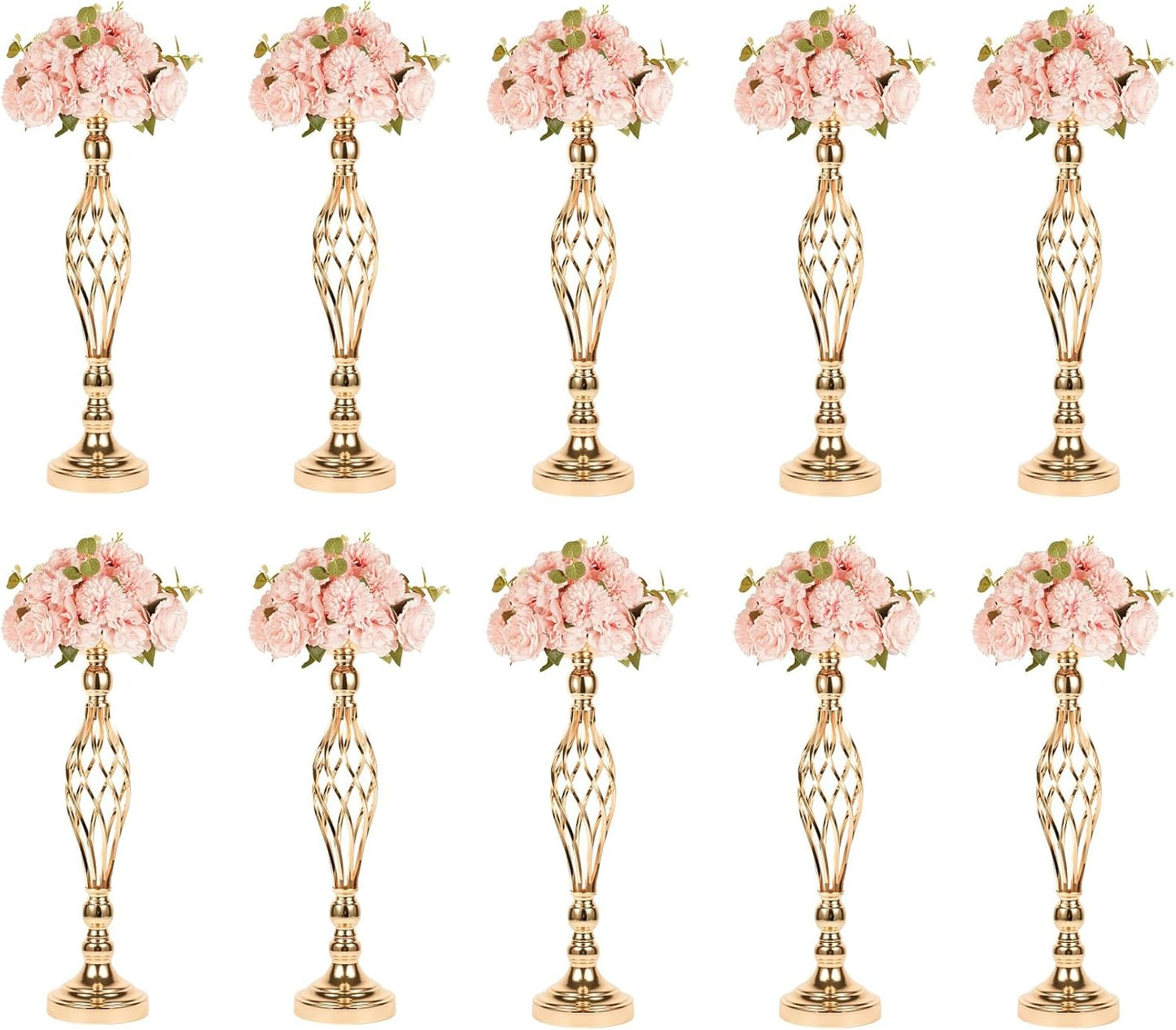 LANLONG 10pcs Metal Gold Candle Holders Road Lead Table Centerpiece Stand Pillar Candlestick for Wedding Candelabra Flowers Vases