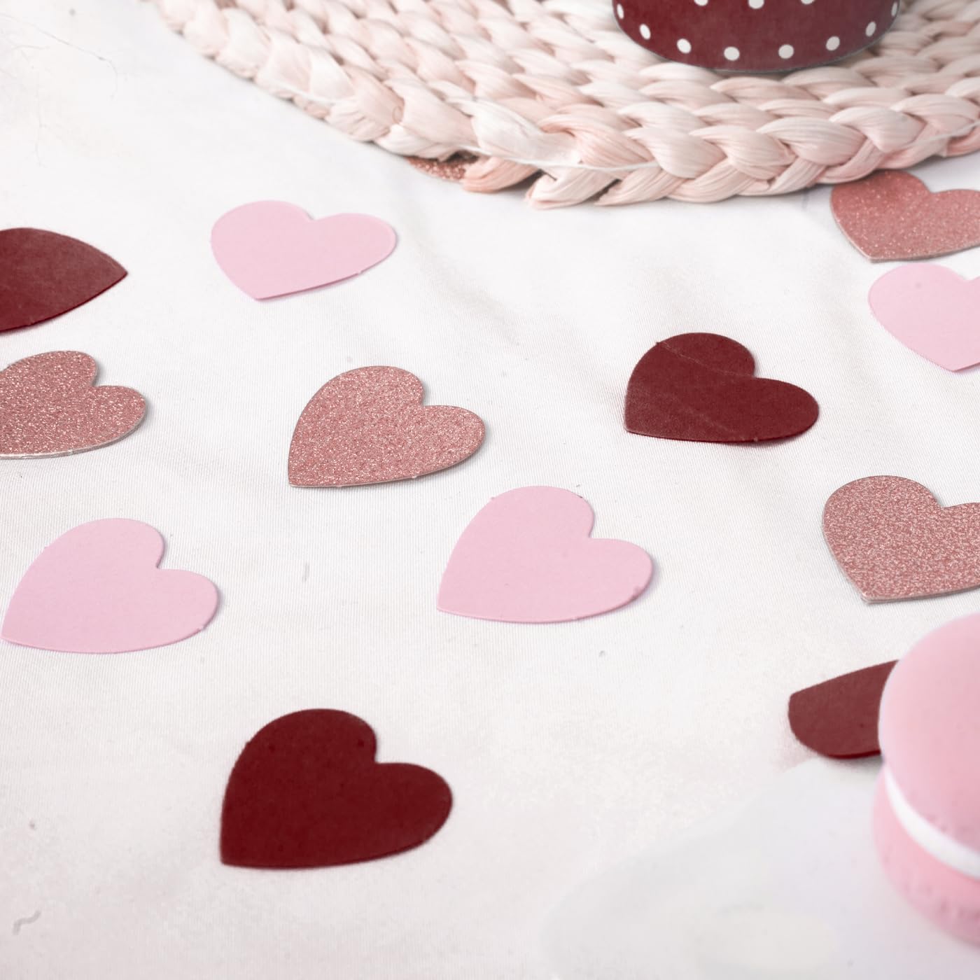 Rose-Gold Pink Burgundy Party Decorations - 300Pcs Paper Heart Confetti Girl Birthday Decoration Baby Bridal Shower Wedding Engagement Bachelorette Mothers Valentines Galentines Day Decor HongTongTong