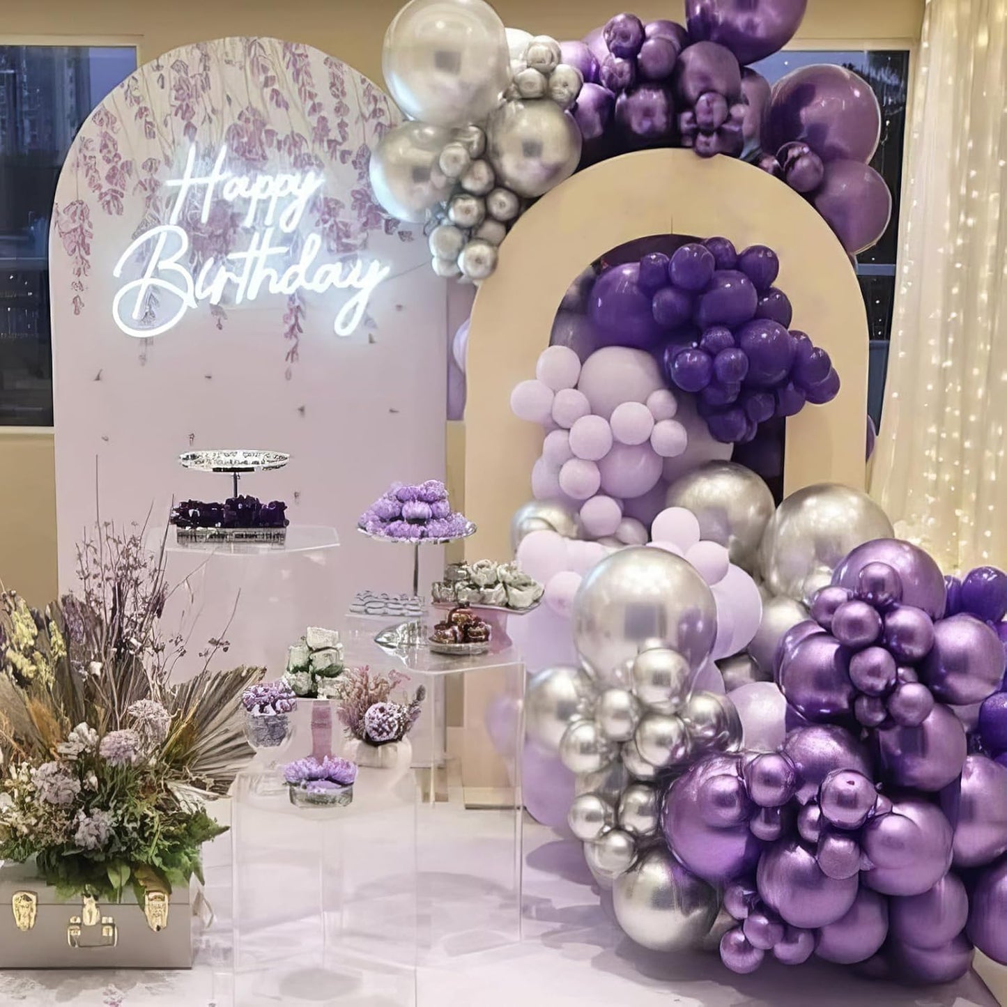 Purple Black Silver Balloons, 50pcs Purple and Black Balloons, Metallic Purple Silver Balloon for Birthday Baby Shower Halloween Theme Party Wedding Graduation Bridal Shower Bachelorette Decorations