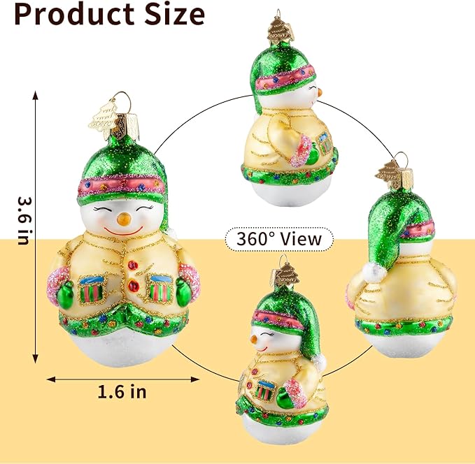 Snowman Christmas Ornaments,Glass Blown Ornaments for Christmas Tree,Yellow Snowman Collection Figurine Hanging Ornaments,Christmas Decorations for Xmas Tree Holiday Party Daily Gifts