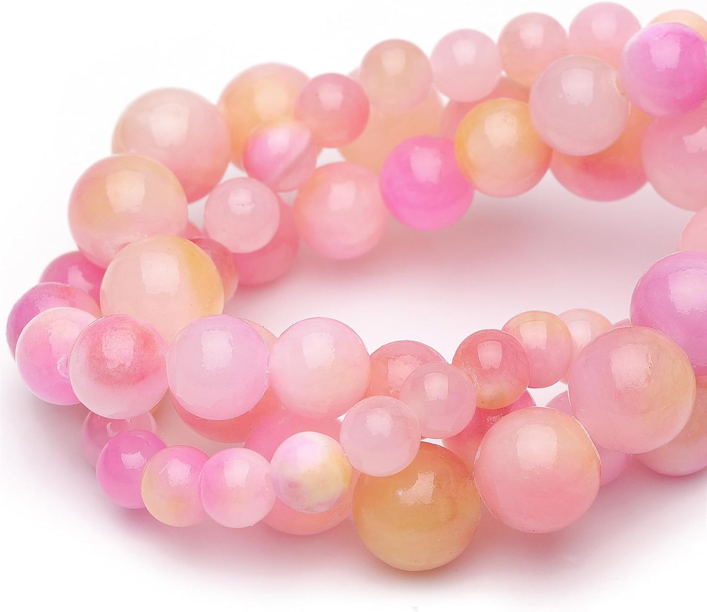8mm Natural Stone Beads for Jewelry Making,Pink Yellow Jade Polished Smooth Round Gemstone Beads for Bracelet Necklace 15 Inch