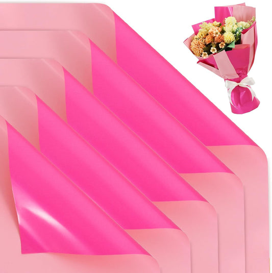 BEISHIDA 20Pcs Pink and Hot Pink Flower Bouquet Wrapping Paper - Double Sided Matte Colors Waterproof Wrapping Paper for Floral Wrap Florist Packing Supplies Valentine's Christmas Birthday Gift Wrap
