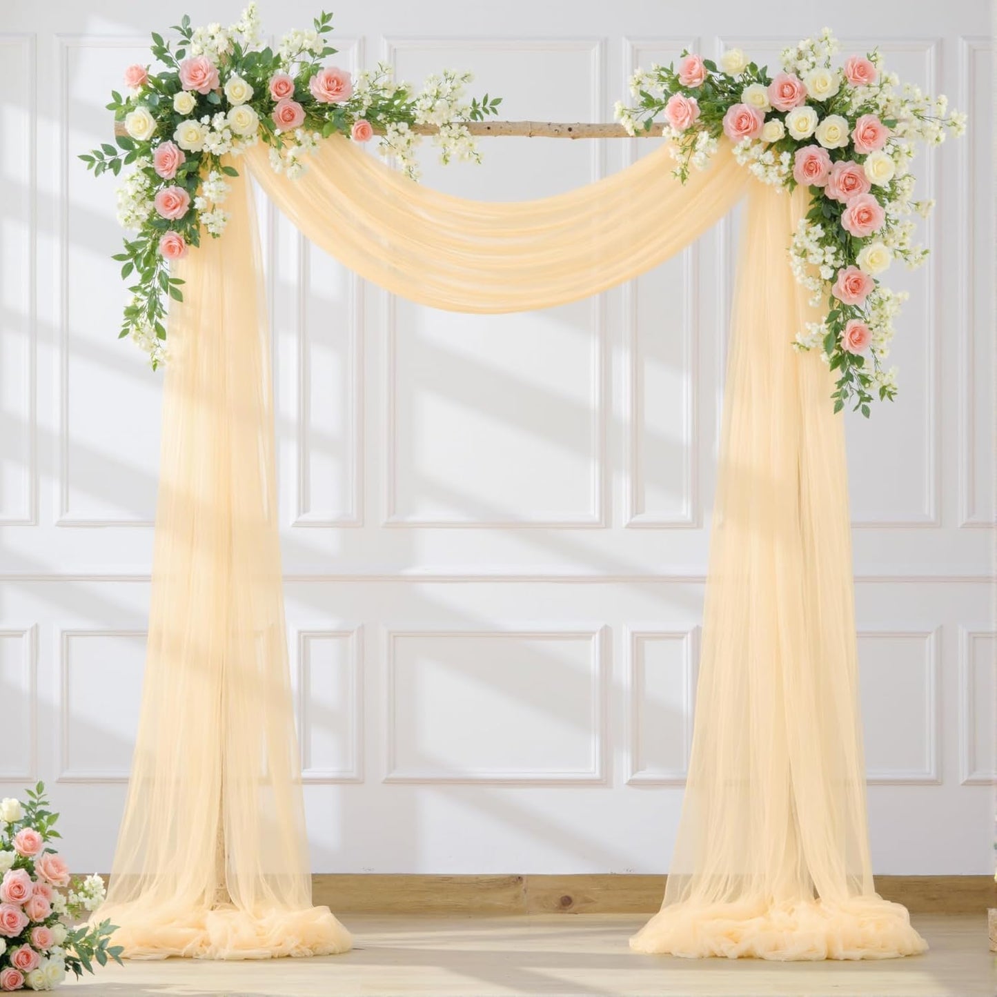 Wedding Arch Draping Fabric Backdrop 1 Panel 60" x 26Ft Champagne Drapes Curtains for Wedding Reception Sheer Tulle Backdrop Curtain for Ceremony Birthday Party Baby Shower Arbor Ceiling Decorations