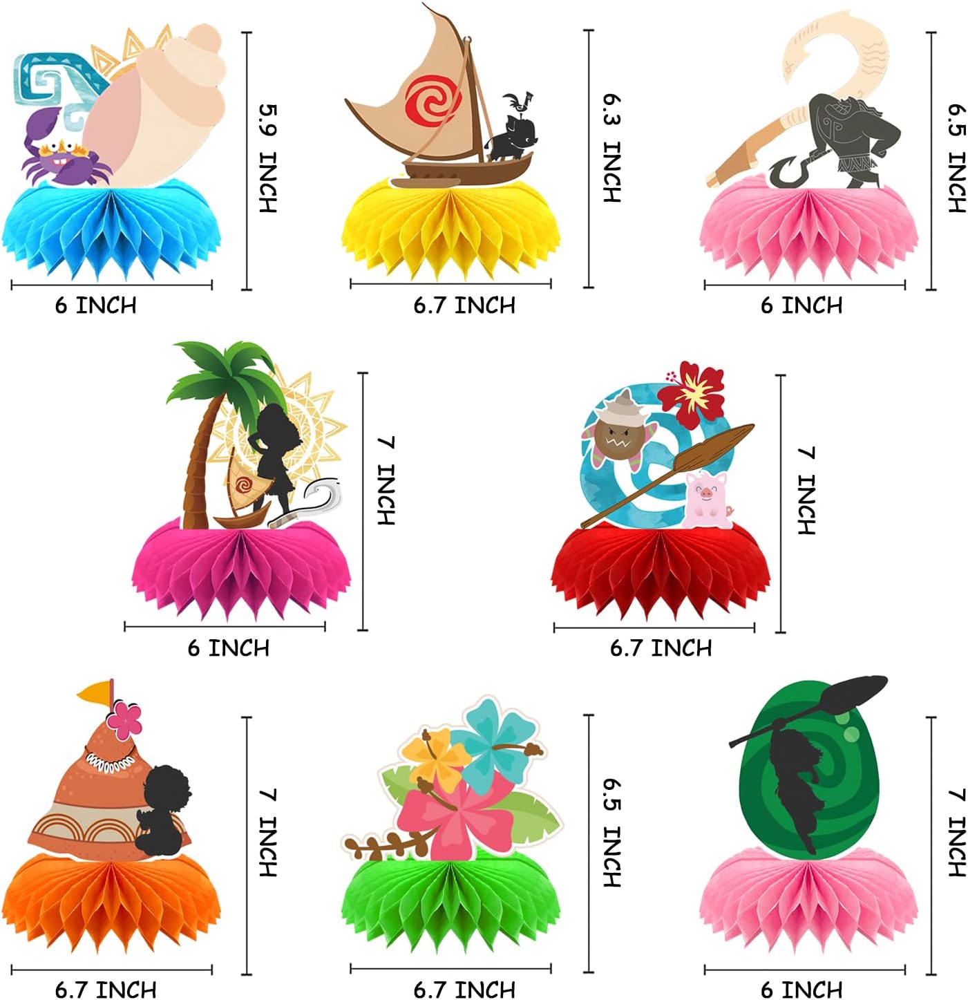 8Pcs Tropical Hawaiian Birthday Party Supplies, Tropical Luau Summer Honeycomb Centerpieces Cartoon Movie Theme 3D Table Decorations