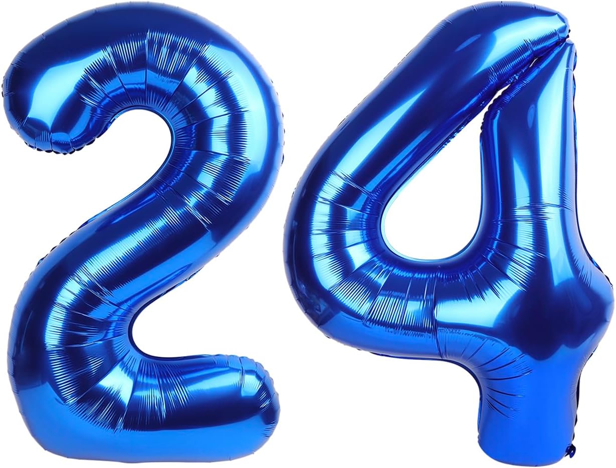 Jumbo Mylar Navy Blue 24 Number Balloon 40 Inch, Big Number 24 Balloons Birthday Decorations, 24 Year Old Birthday Party, Large Size Digit Numbers Balloon Supplies
